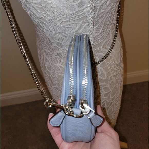 Coach Leather Double Zip Crossbody Purse Handbag w Chain Strap - Pool Blue - Picture 8 of 10